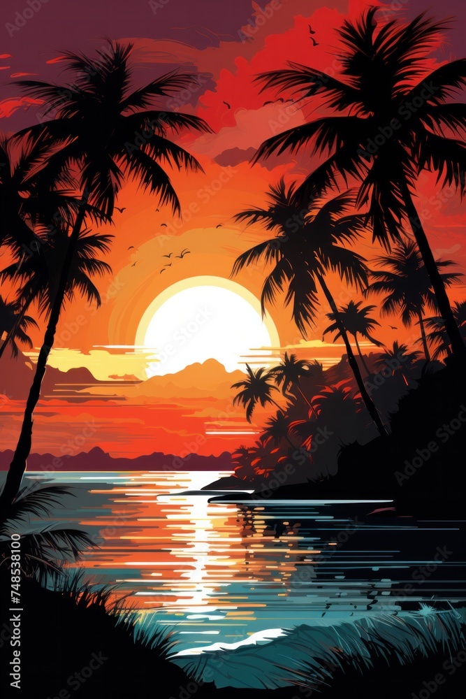 beautiful sunset painting Suitable for home decoration