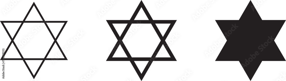 Judaism Sign, Icon. Six pointed stars collection. Vector Illustration - obrazy, fototapety, plakaty 