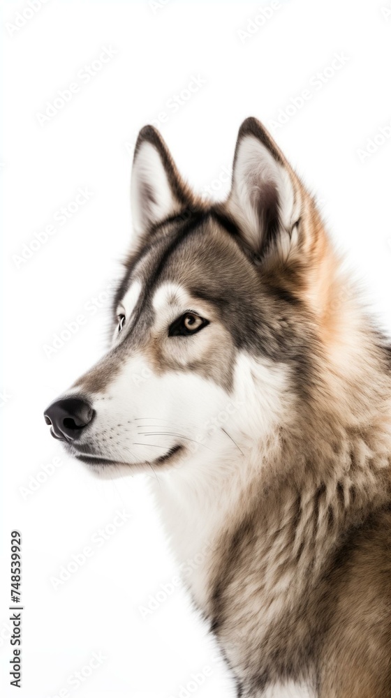 Majestic Alaskan Malamute Profile Portrait on White Background Majestic Alaskan Malamute Profile Portrait on White Background