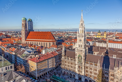 Munich in beautiful weather with church of our lady and historic town hall