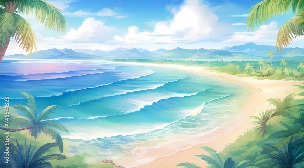 Obraz premium a postcard for a beach holiday, an advertising brochure of a seaside resort, summer, sun, sea, ocean