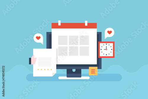 Social media calendar, Content calendar for social media marketing strategy, Posting contents by date on social media, vector illustration