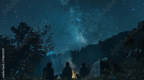 A group of friends camping under a starry night sky, © Media Srock