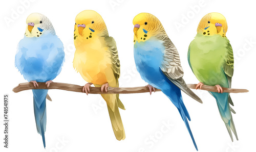 Cute budgerigars collection, Watercolor illustration, Generative AI 