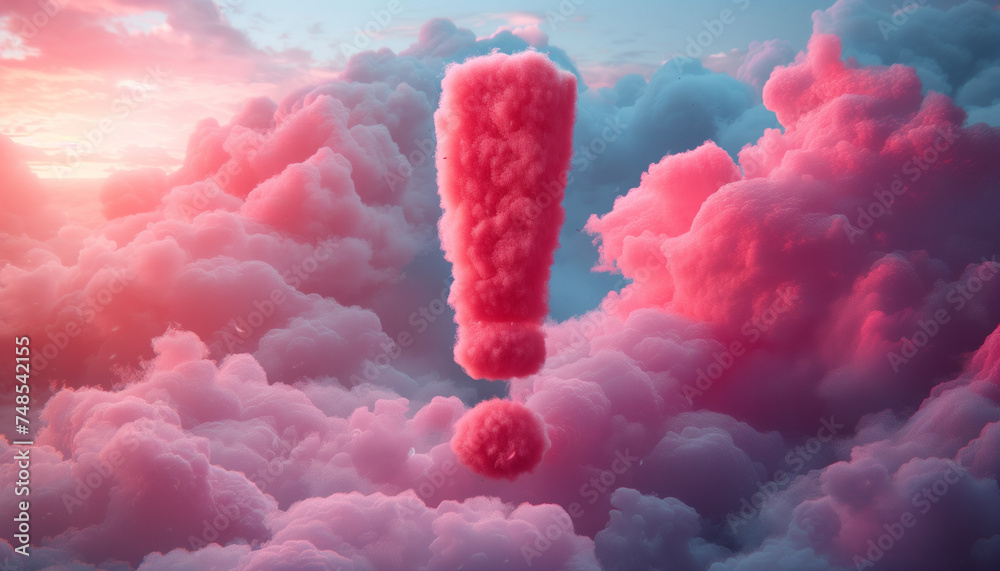 pink color Exclamation mark in the clouds.