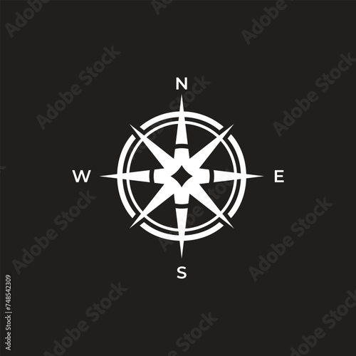 Vector compass rose with North, South, East and West indicated