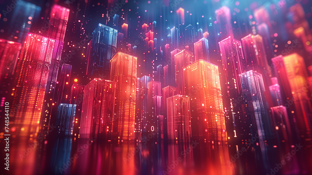 abstract docker containers background with glowing lights and flares
