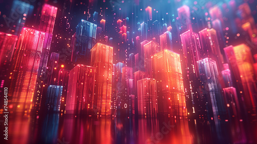 abstract docker containers background with glowing lights and flares photo