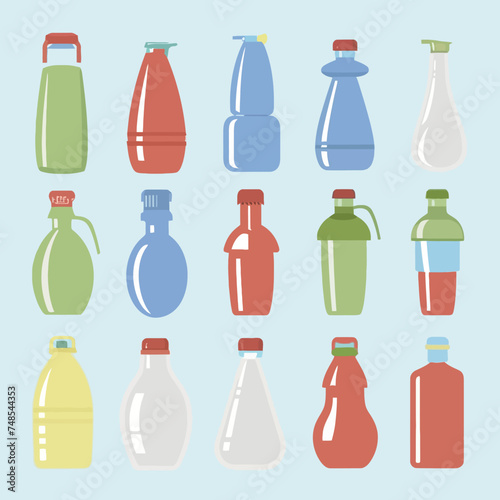 Plastic drinking water bottles Vector set