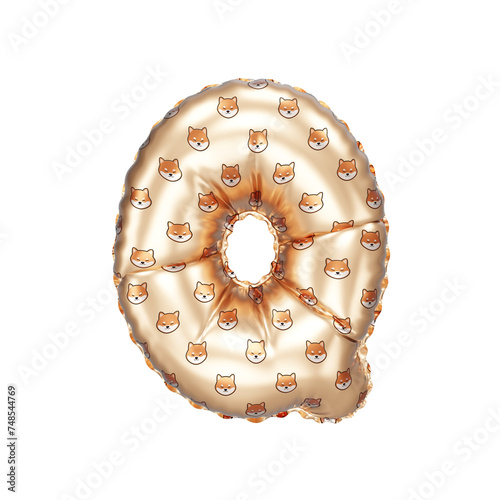 3D inflated balloon letter Q with gold surface orange dog face pattern