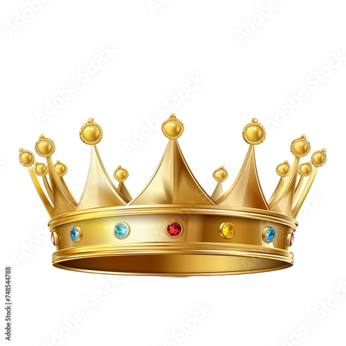A gold king or queen crown, 3d vector illustration, icon or symbol, isolated on transparent background. 