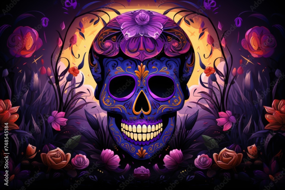 Day of the Dead a Colorful Celebration style related to the Day of the Dead are skeletons and skulls . with generative AI - obrazy, fototapety, plakaty 
