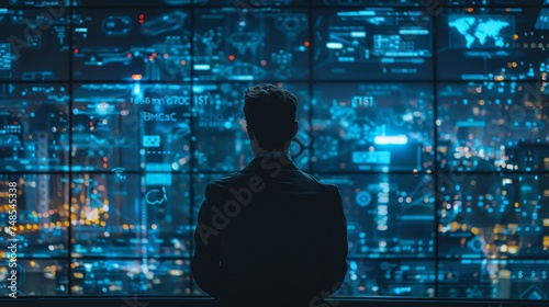 A scene of a cyber security analyst monitoring threats in real-time