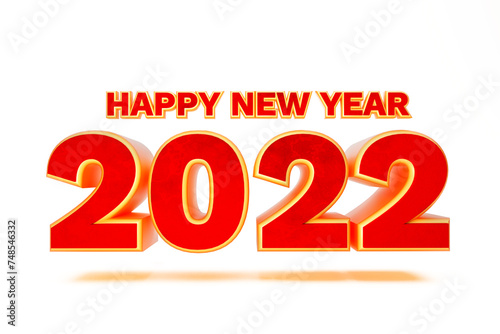 Happy New Year 2022 Creative Design Concept - 3D Rendered Image. 2022 Happy New Year 3d rendering holiday on red background. Shiny party background 