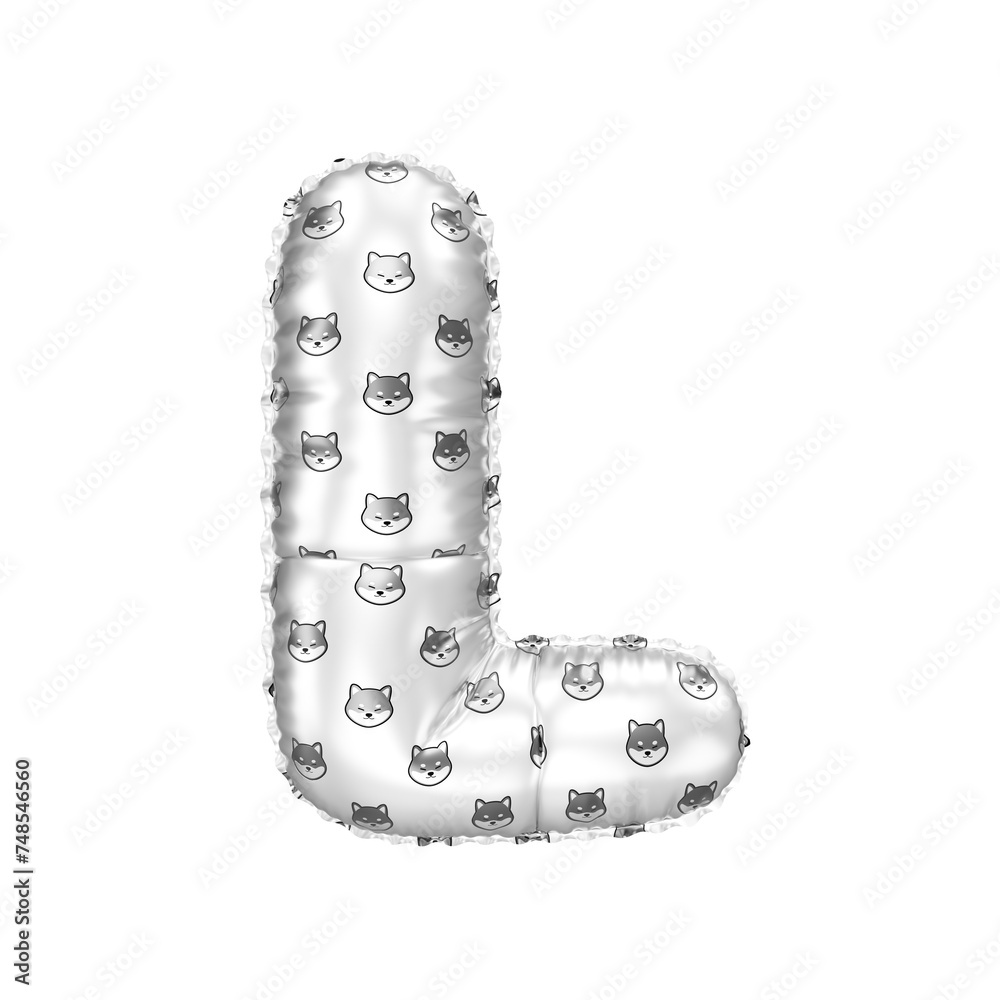 3D inflated balloon letter L with grey reflective dog face pattern