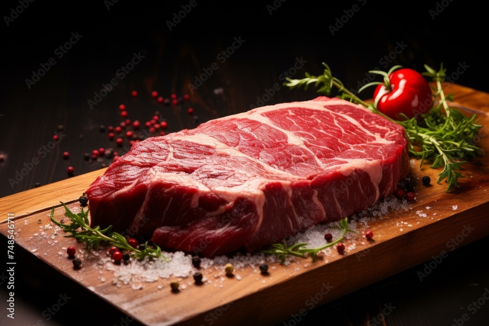 Juicy Raw beef steak. Protein fresh slice. Generate Ai