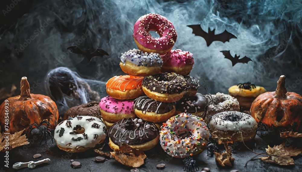 Halloween pumpkin and Halloween donuts