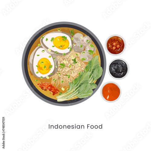 Hand drawn vector illustration of bakso or meatball Indonesian food 