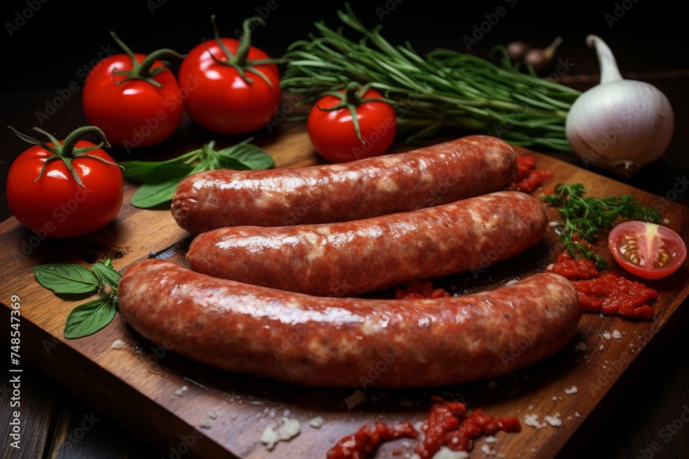 Uncooked Raw homemade sausages. Raw beef. Generate Ai Uncooked Raw homemade sausages. Raw beef. Generate Ai
