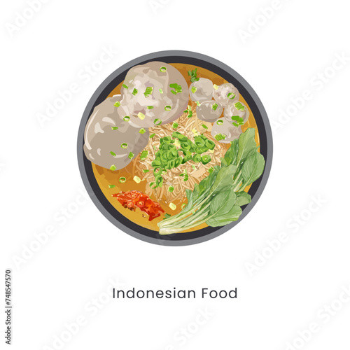 Hand drawn vector illustration of bakso or meatball Indonesian food 