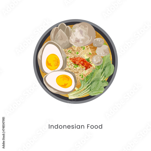 Hand drawn vector illustration of bakso or meatball Indonesian food 
