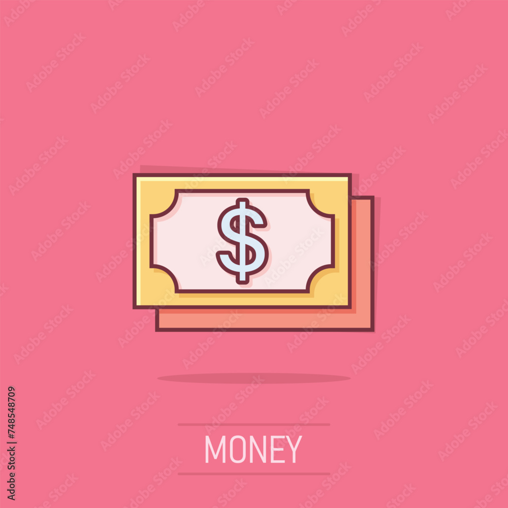 Money dollar icon in comic style. Exchange cash cartoon vector illustration on isolated background. Banknote bill splash effect business concept. Money dollar icon in comic style. Exchange cash cartoon vector illustration on isolated background. Banknote bill splash effect business concept.