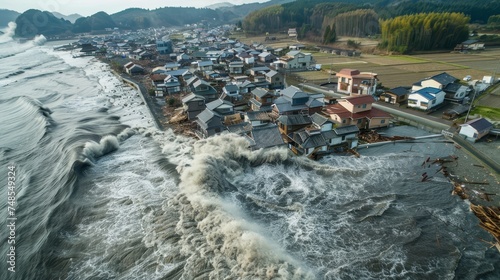 A tsunami hit a small seaside town 