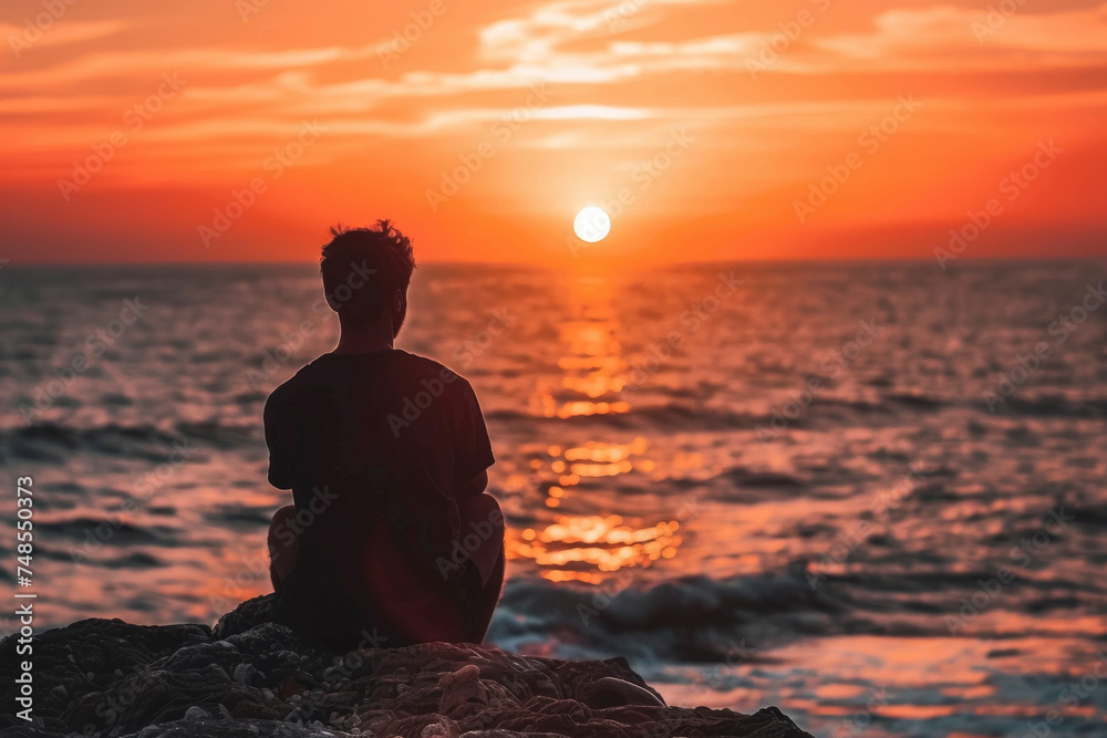 Contemplative Sunset by the Sea