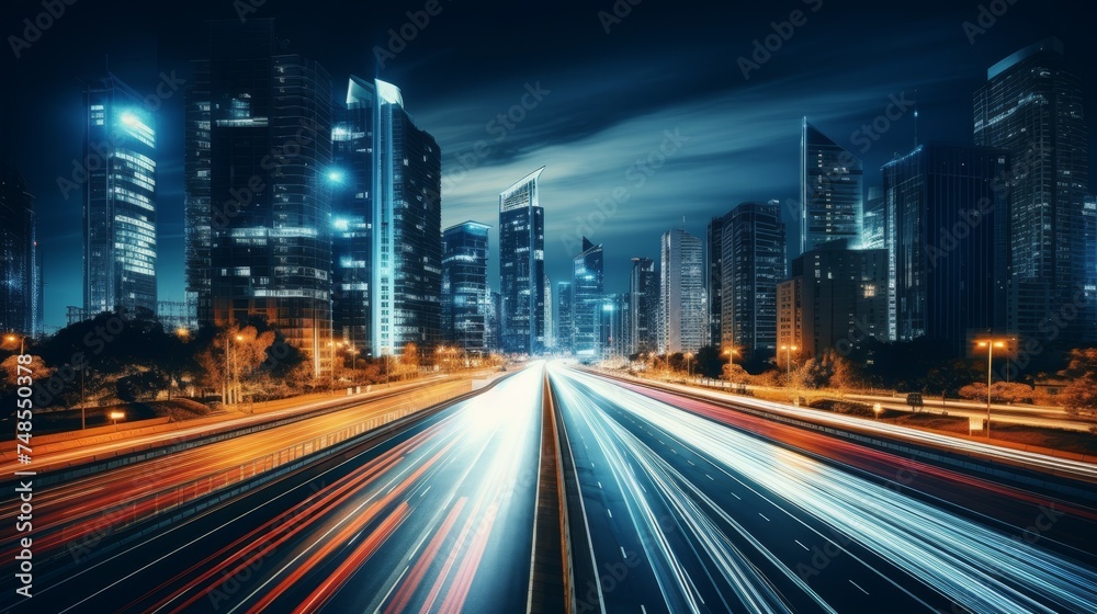 Illuminated highway in urban night