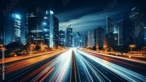 Illuminated highway in urban night