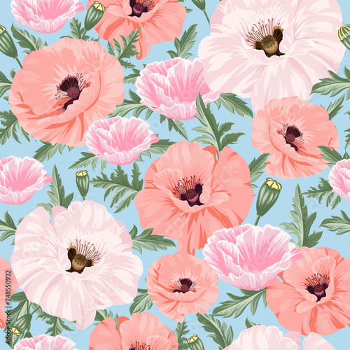 seamless pattern with pink flowers