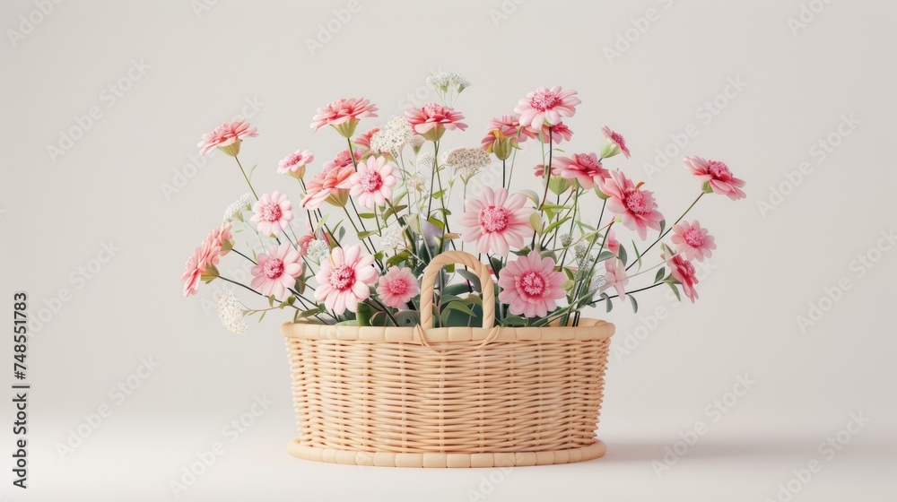 A basket filled with pink and white flowers