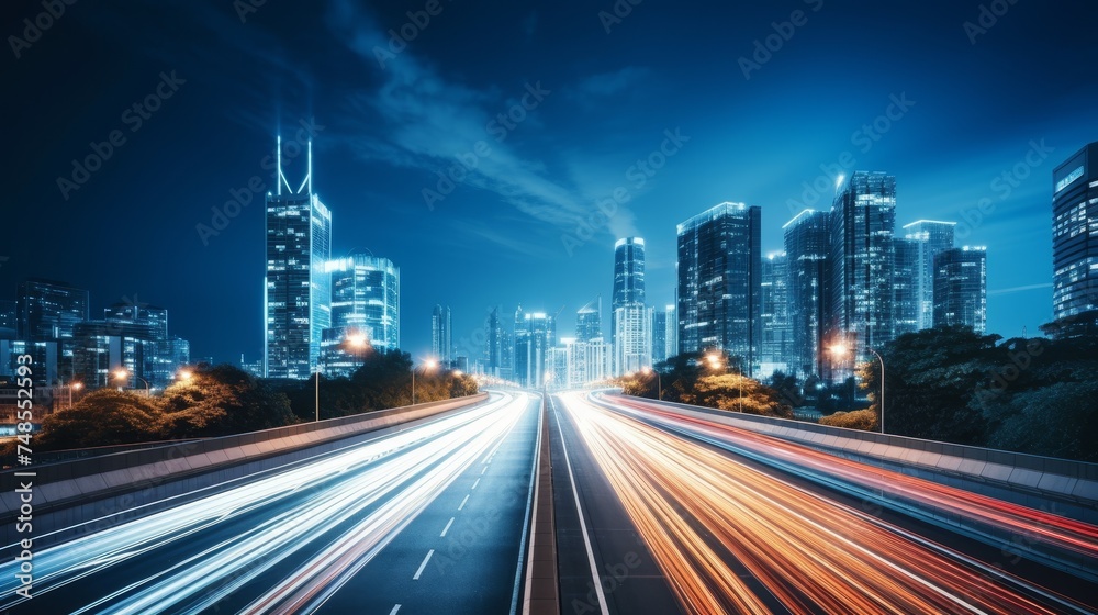 Fototapeta premium Illuminated highway in urban night