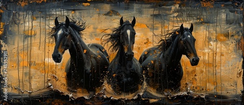 The topic of modern paintings is abstract, with metal elements, texture backgrounds, horses, animals, etc.