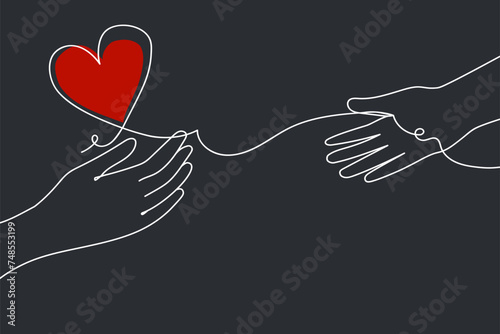 International nurse day, Continuous line palms hold hearts.Vector doodle illustration for banner, poster social media