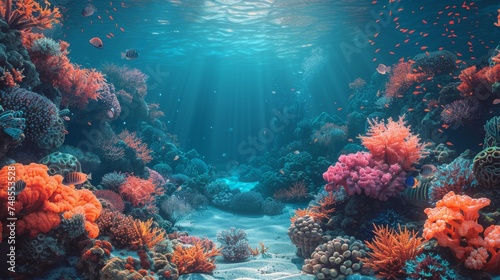 Exotic fish and coral reef underwater scene