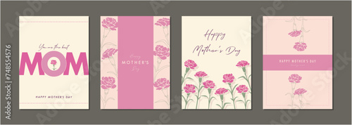 母の日　mother's day　カーネーション　素材セット　フレーム　背景　ベクターイラスト　シンプル　おしゃれ