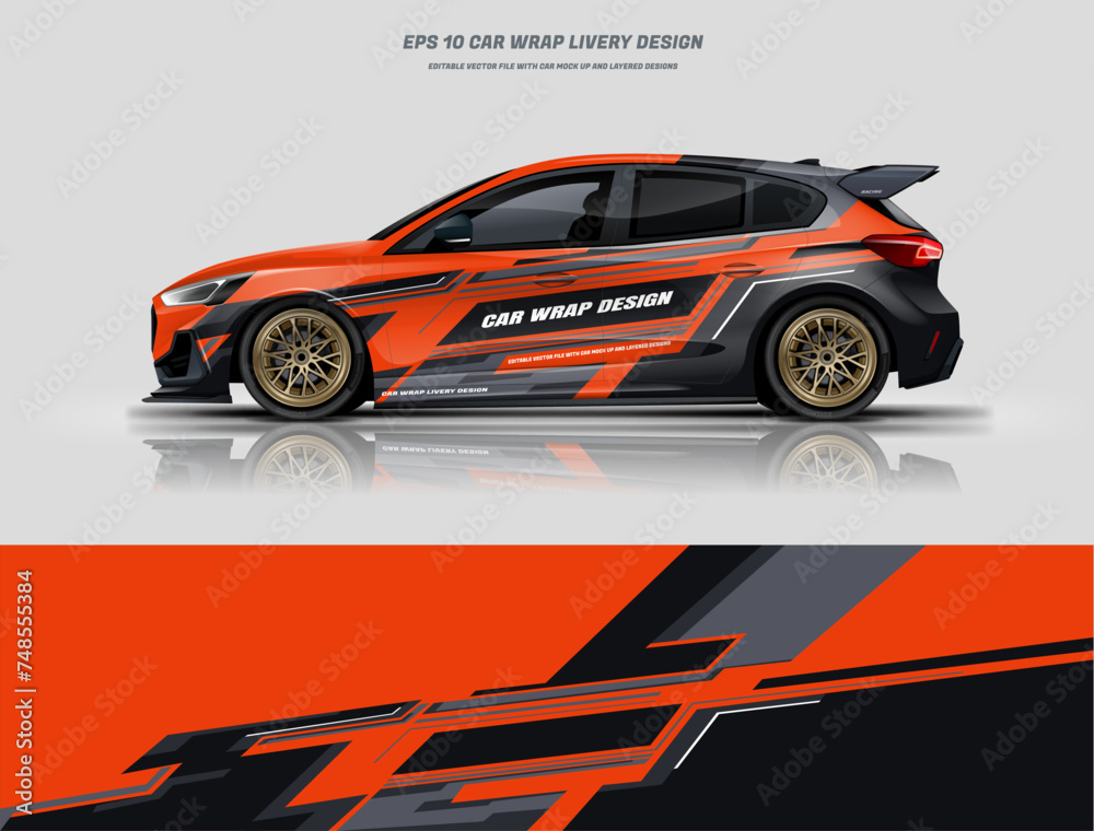 Sporty racing car wrap livery design vector file eps 10 ready print graphic files