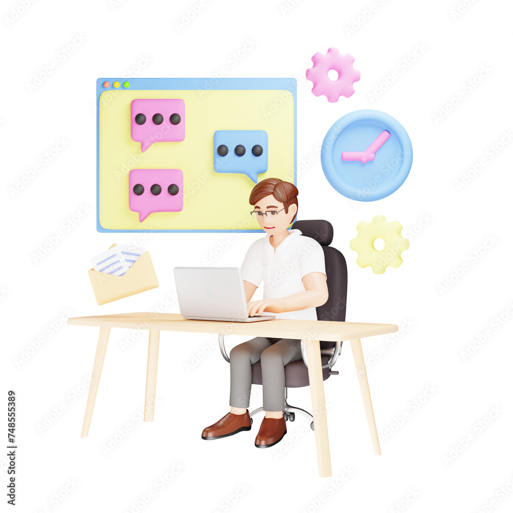 3D Character Illustration of Online Chat for Business 3D Character Illustration of Online Chat for Business