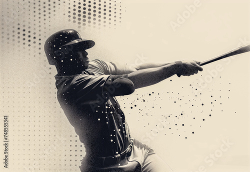 Baseball Player in Mid Swing with Stylized Dot Effect Poster