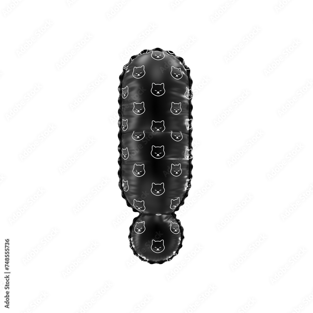 3D inflated balloon Exclamation Symbol/sign with black and white meme coin Shiba Inu pattern 3D inflated balloon Exclamation Symbol/sign with black and white meme coin Shiba Inu pattern