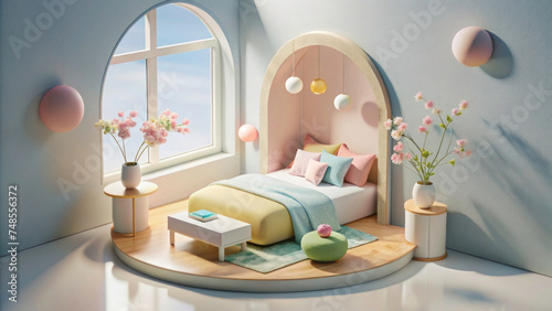 Simple and Charming: Space Bedroom with Blooming Spring Flowers
