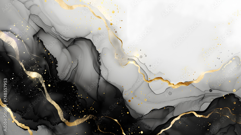 Obraz premium Alcohol Ink Art with Gold Metallic Pigment