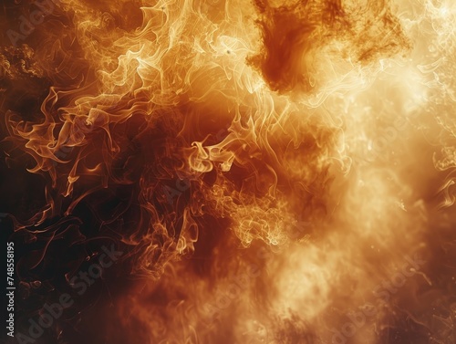 Hot fire flames burning and glowing intensely on black dark background, close-up view
