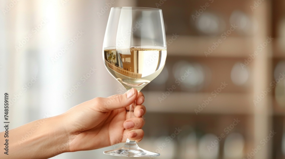 A hand elegantly holds a glass of wine A hand elegantly holds a glass of wine