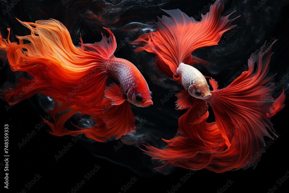 Fototapeta premium Aggressive Red fighting fishes. Underwater animals. Generate Ai