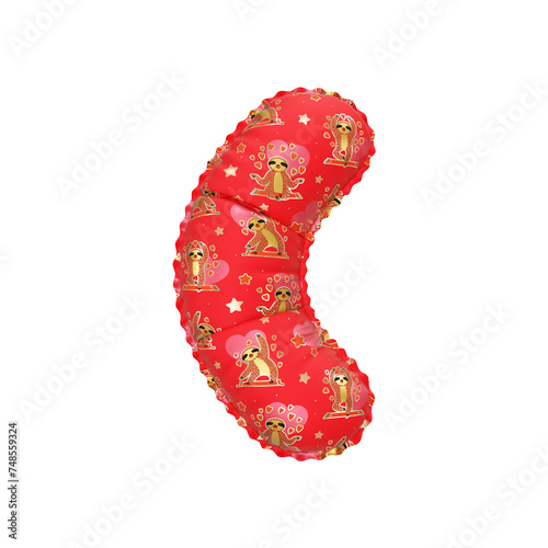 3D inflated balloon Parenthesis Symbol/sign with red yoga sloth love animal cartoon pattern