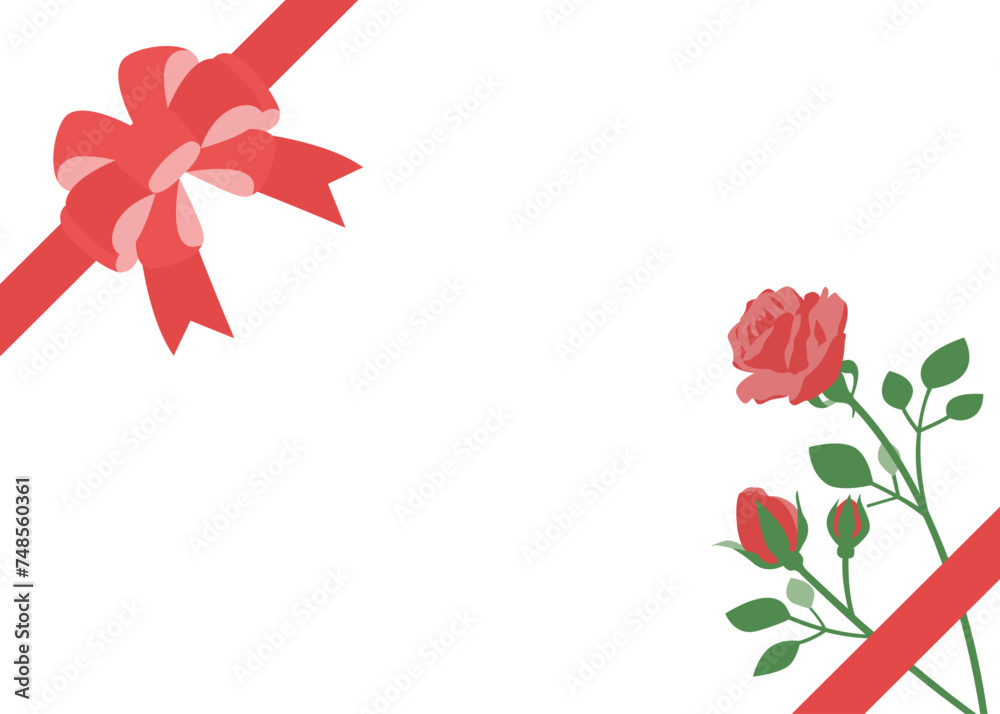 Obraz premium 薔薇とリボンのフレーム、お祝い、イベント、テンプレート素材