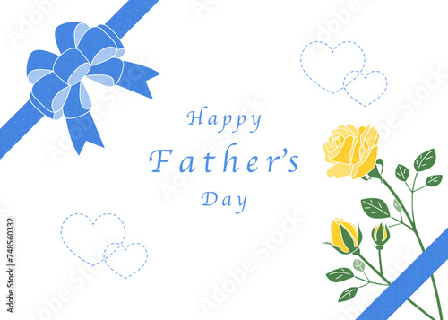父の日のお祝いテンプレート、黄色い薔薇とリボンのフレーム、カードフレーム