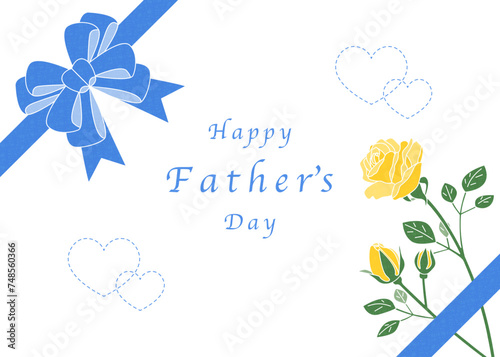 父の日のお祝いテンプレート、黄色い薔薇とリボンのフレーム、カードフレーム